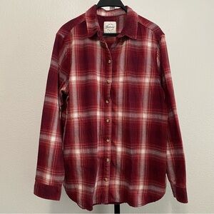 Women’s Lightweight Burgundy Plaid Button Up Shirt L Rustic Cabincore‎ Western